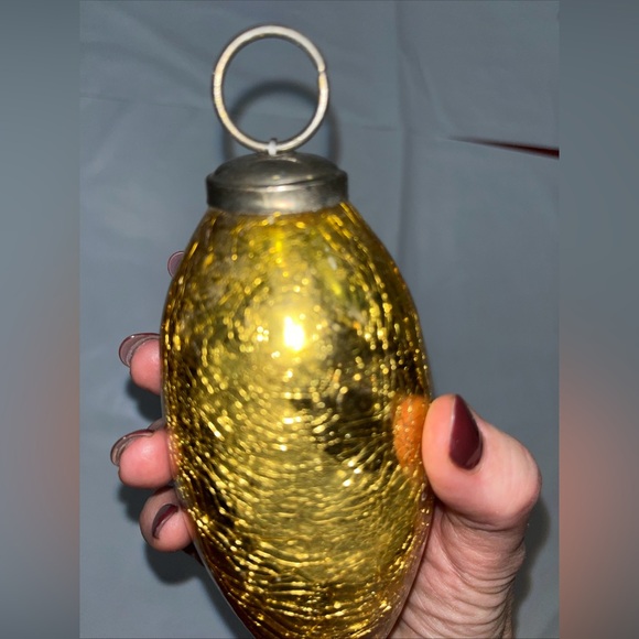 GOLD Bulb Ornament Mercury Glass crackled shiny Long vintage metal loop top Xmas - Picture 15 of 16